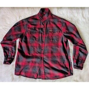 Orvis Mens XL Red Plaid Heavyweight Flannel Shirt Jacket Shacket Outdoor Pockets